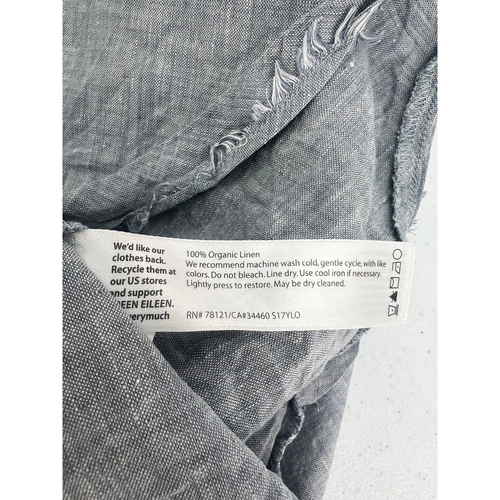 Eileen Fisher M Lagenlook Organic Linen V-Neck Frayed Edge Blue Gray Dress - Picture 4 of 9